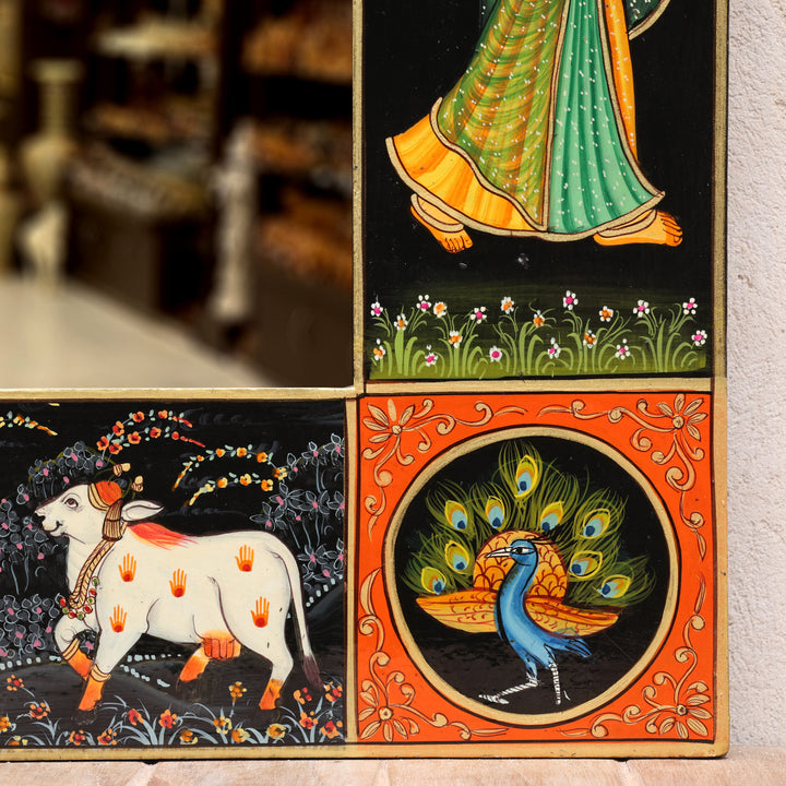 Handcrafted Wooden Radha Krishna Wall Mirror
