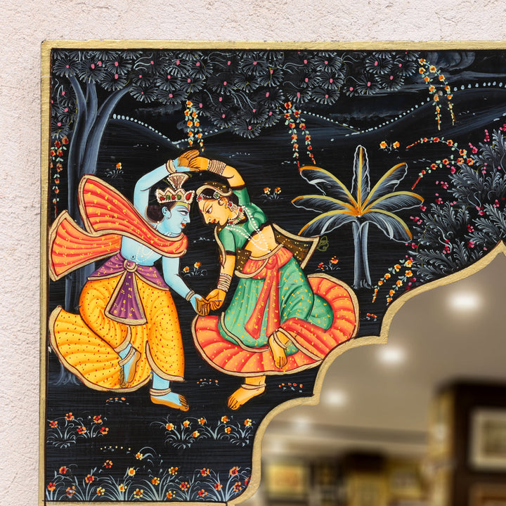 Handcrafted Wooden Radha Krishna Wall Mirror