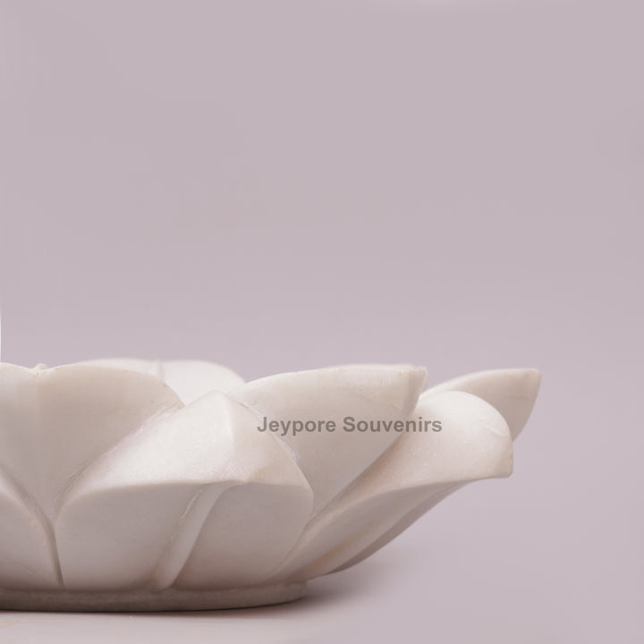 Hand-Carved White Marble Lotus Style Urli Bowl