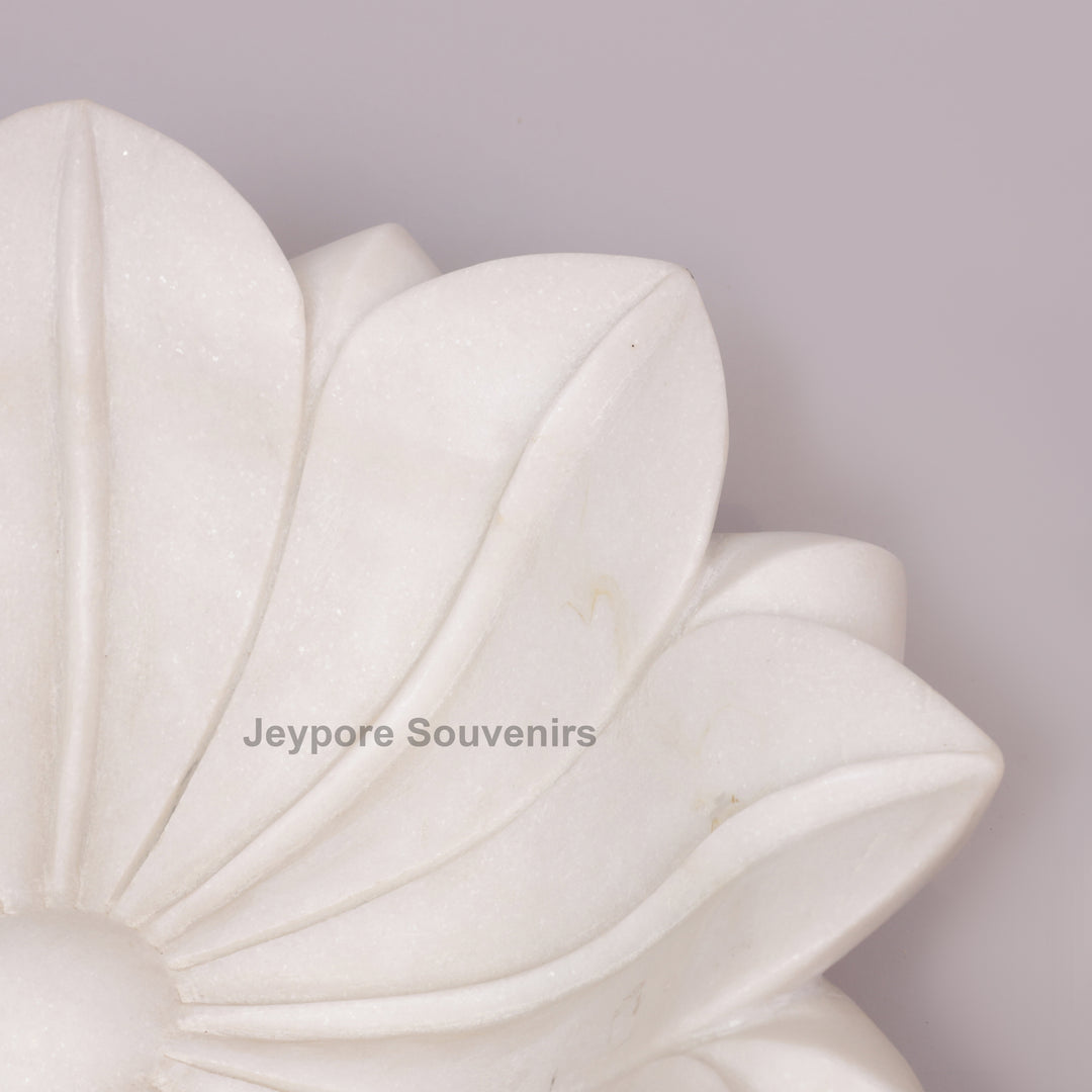 Hand-Carved White Marble Lotus Style Urli Bowl
