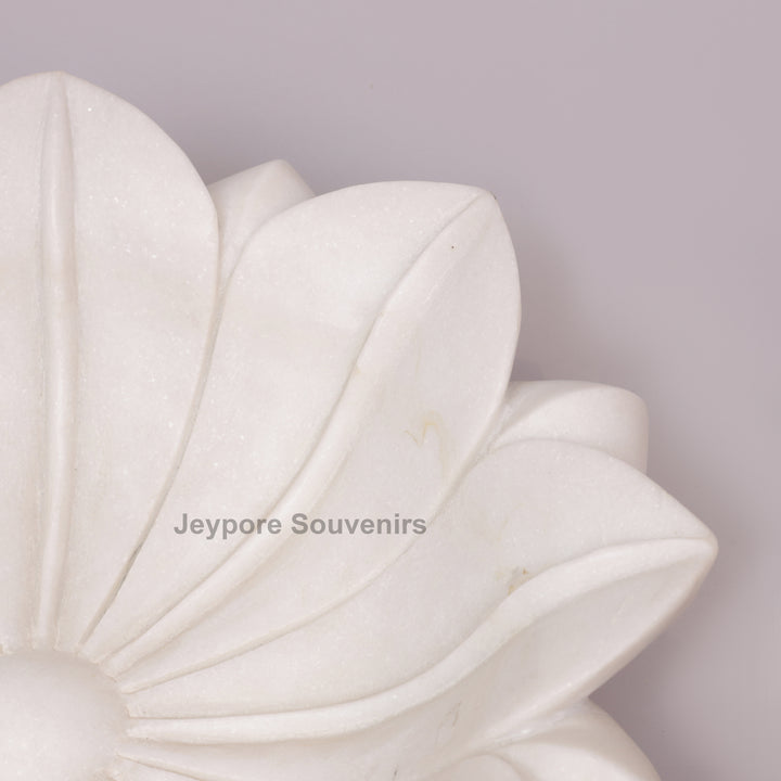 Hand-Carved White Marble Lotus Style Urli Bowl