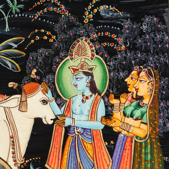 Handcrafted Wooden Radha Krishna Wall Mirror