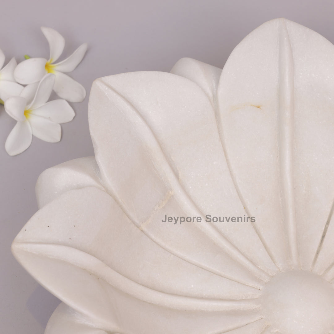 Hand-Carved White Marble Lotus Style Urli Bowl