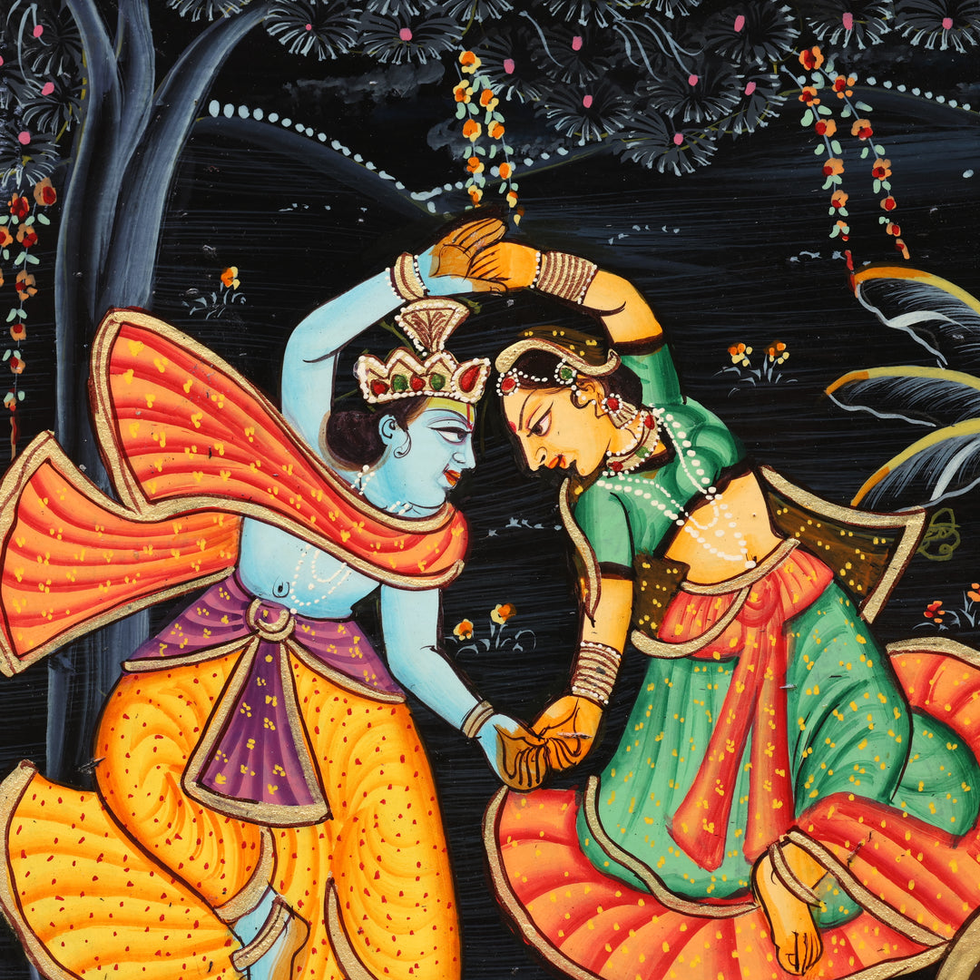 Handcrafted Wooden Radha Krishna Wall Mirror