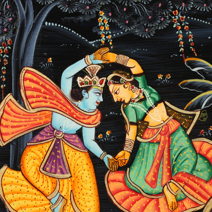 Handcrafted Wooden Radha Krishna Wall Mirror