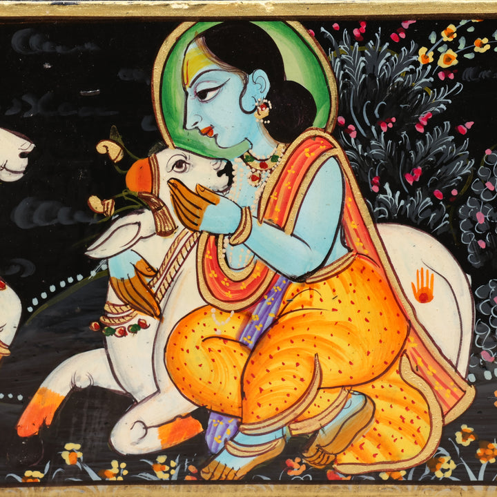 Handcrafted Wooden Radha Krishna Wall Mirror