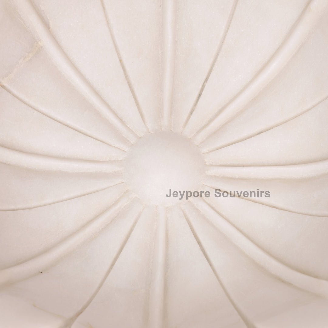 Hand-Carved White Marble Lotus Style Urli Bowl