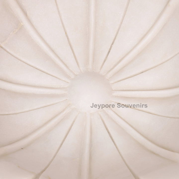 Hand-Carved White Marble Lotus Style Urli Bowl