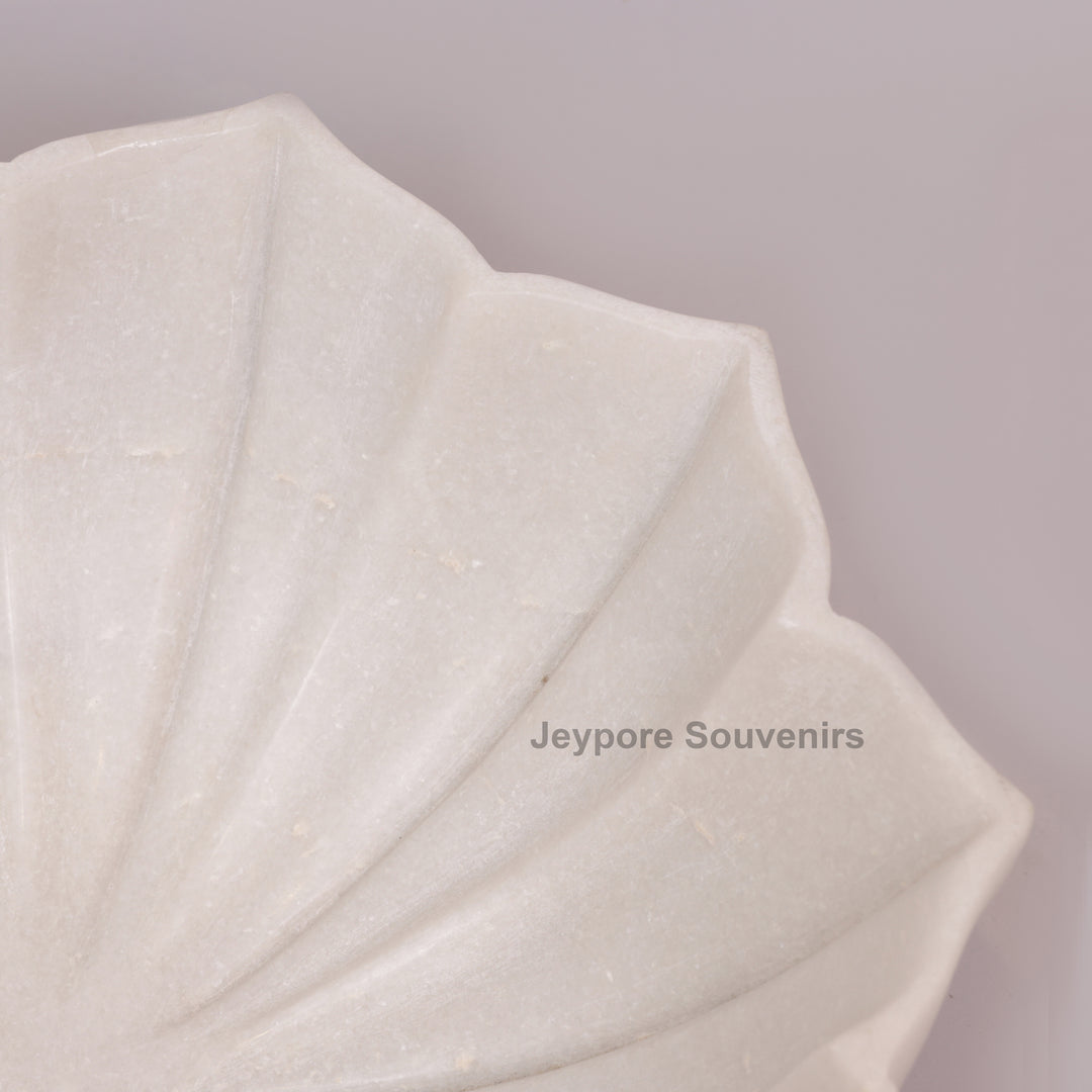 Hand-Carved White Marble Lotus Bowl with Fluted Petal Design