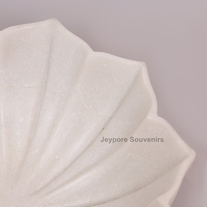 Hand-Carved White Marble Lotus Bowl with Fluted Petal Design