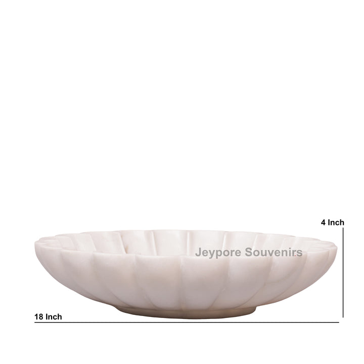 Hand-Carved White Marble Lotus Urli Bowl with Scalloped Petals