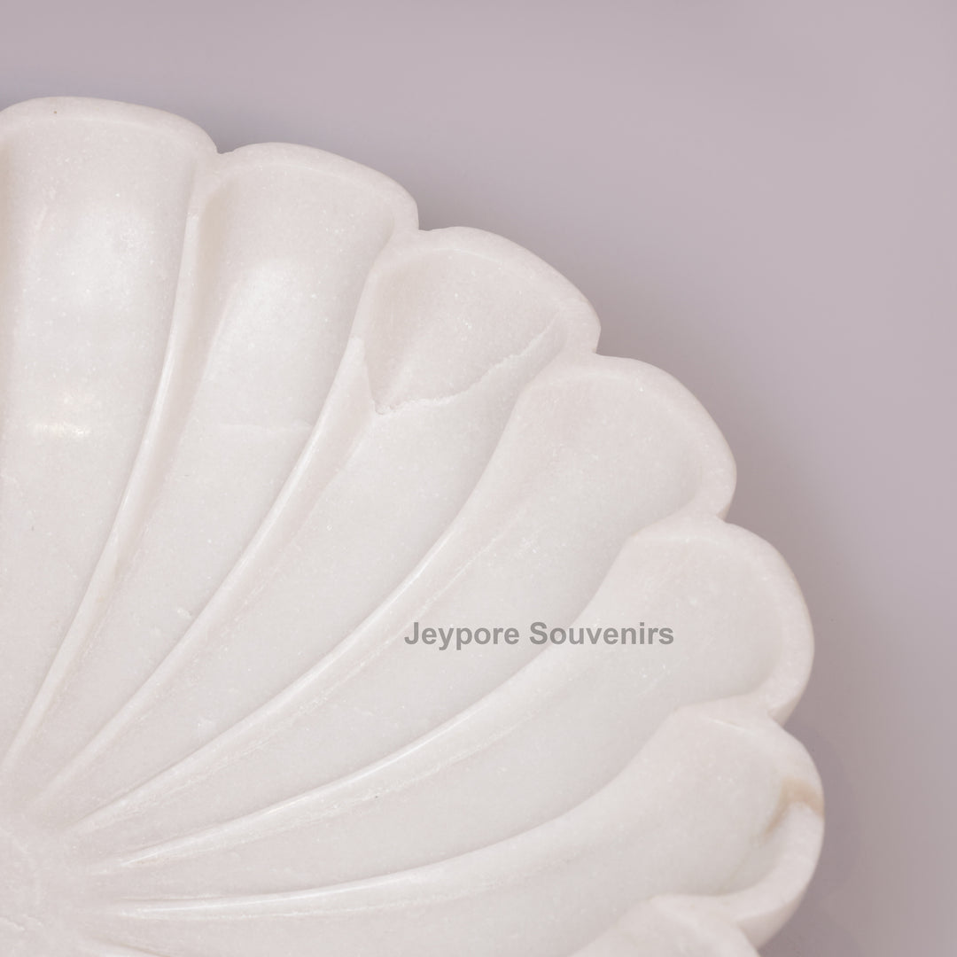Hand-Carved White Marble Lotus Urli Bowl with Scalloped Petals