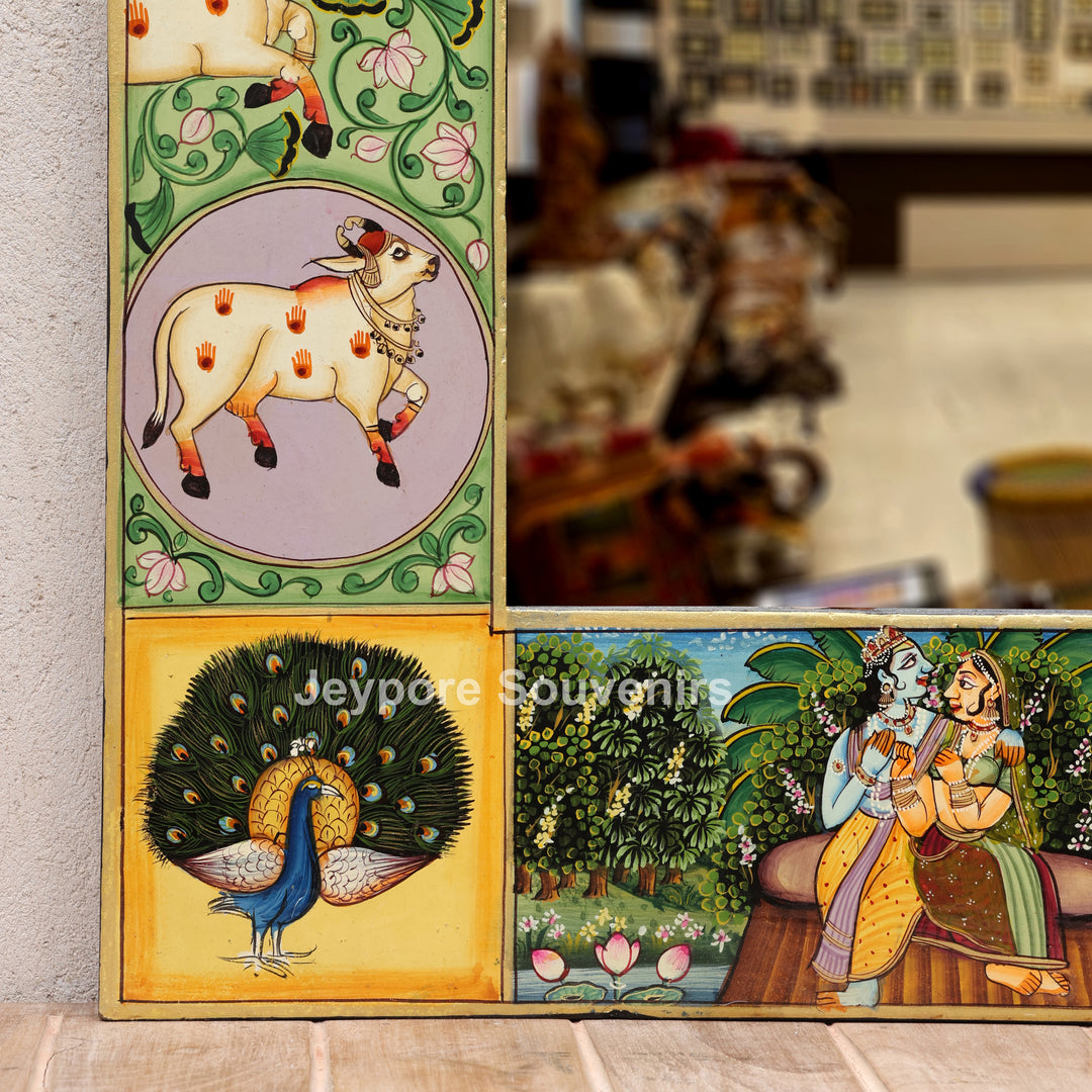 Handcrafted Radha Krishna Pichwai Wooden Jharokha Mirror