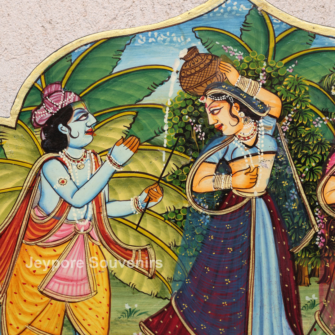 Handcrafted Radha Krishna Pichwai Wooden Jharokha Mirror