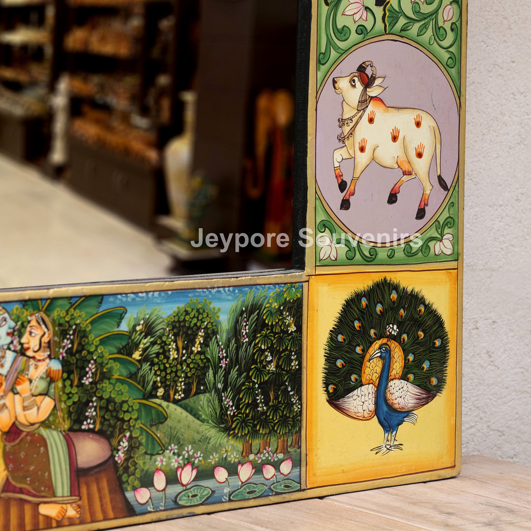 Handcrafted Radha Krishna Pichwai Wooden Jharokha Mirror