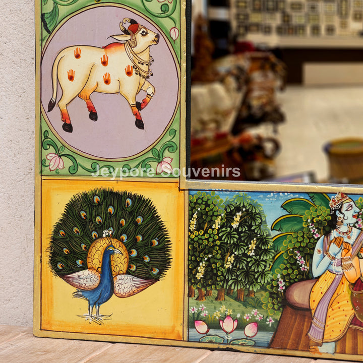 Handcrafted Radha Krishna Pichwai Wooden Jharokha Mirror