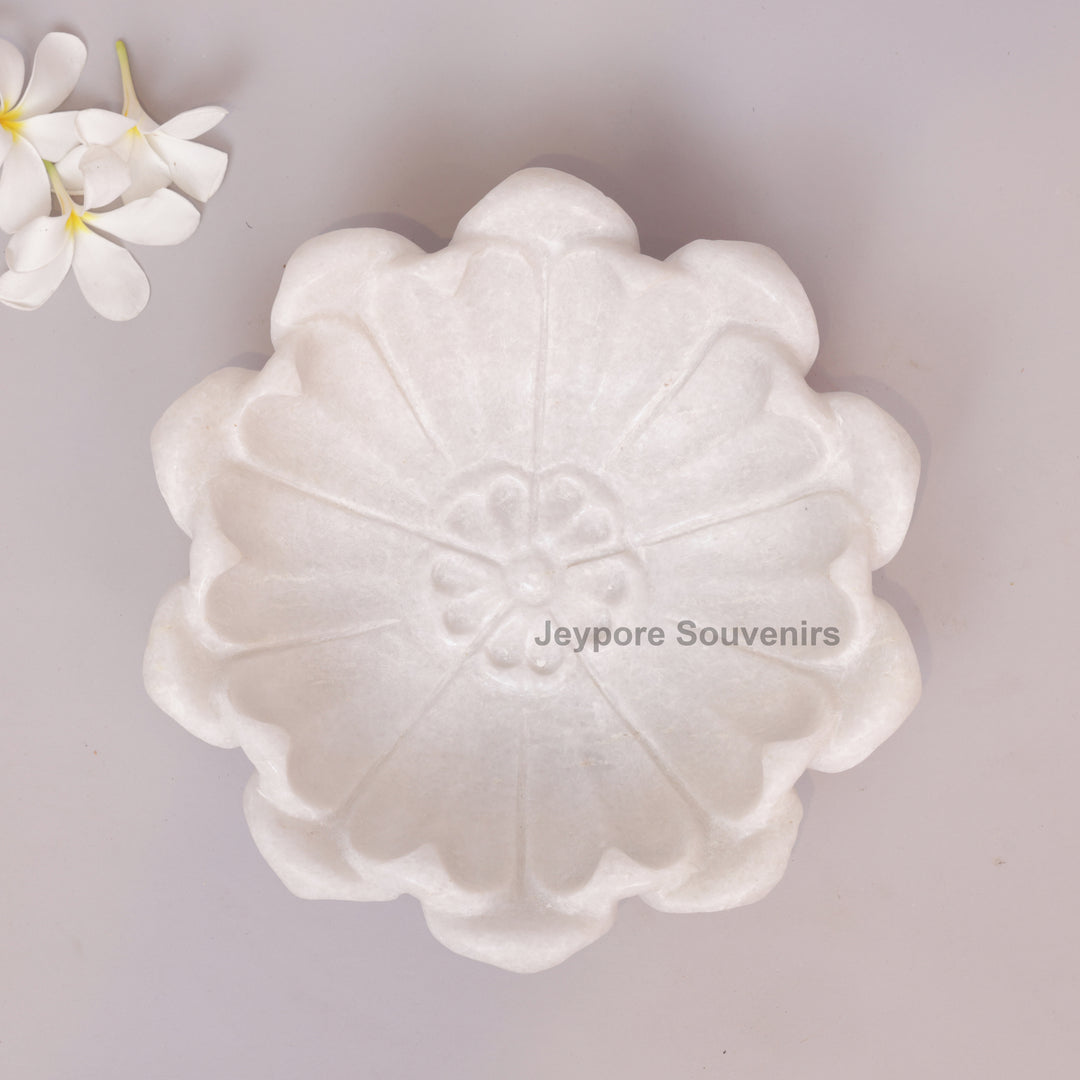 White Marble Hand-Carved Urli bowl