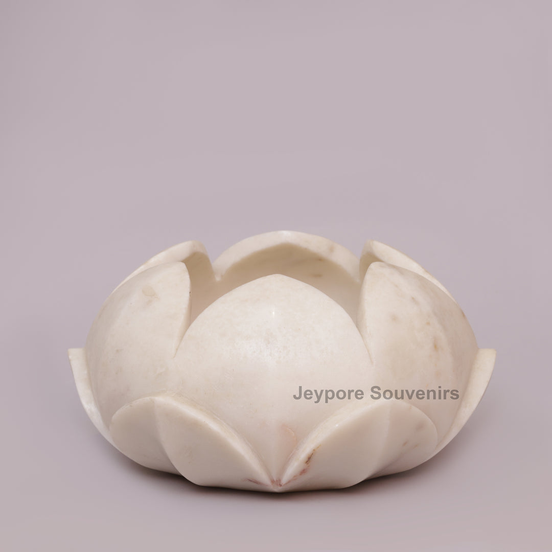 Handcrafted White Marble Lotus Flower Bowl for Floating Candles