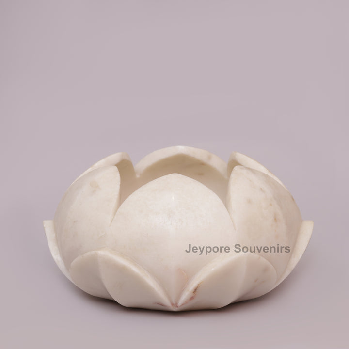 Handcrafted White Marble Lotus Flower Bowl for Floating Candles