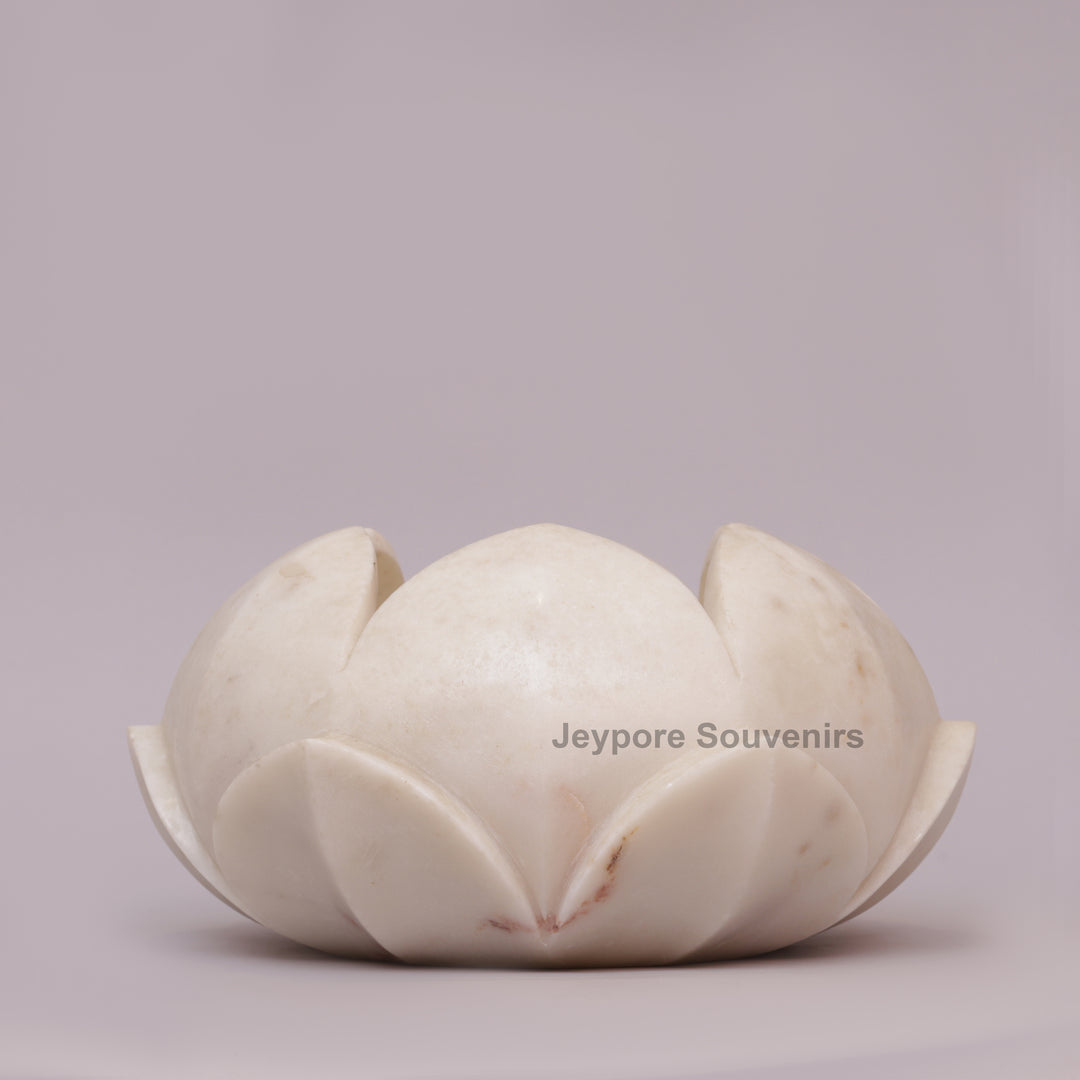 Handcrafted White Marble Lotus Flower Bowl for Floating Candles