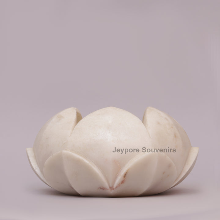 Handcrafted White Marble Lotus Flower Bowl for Floating Candles
