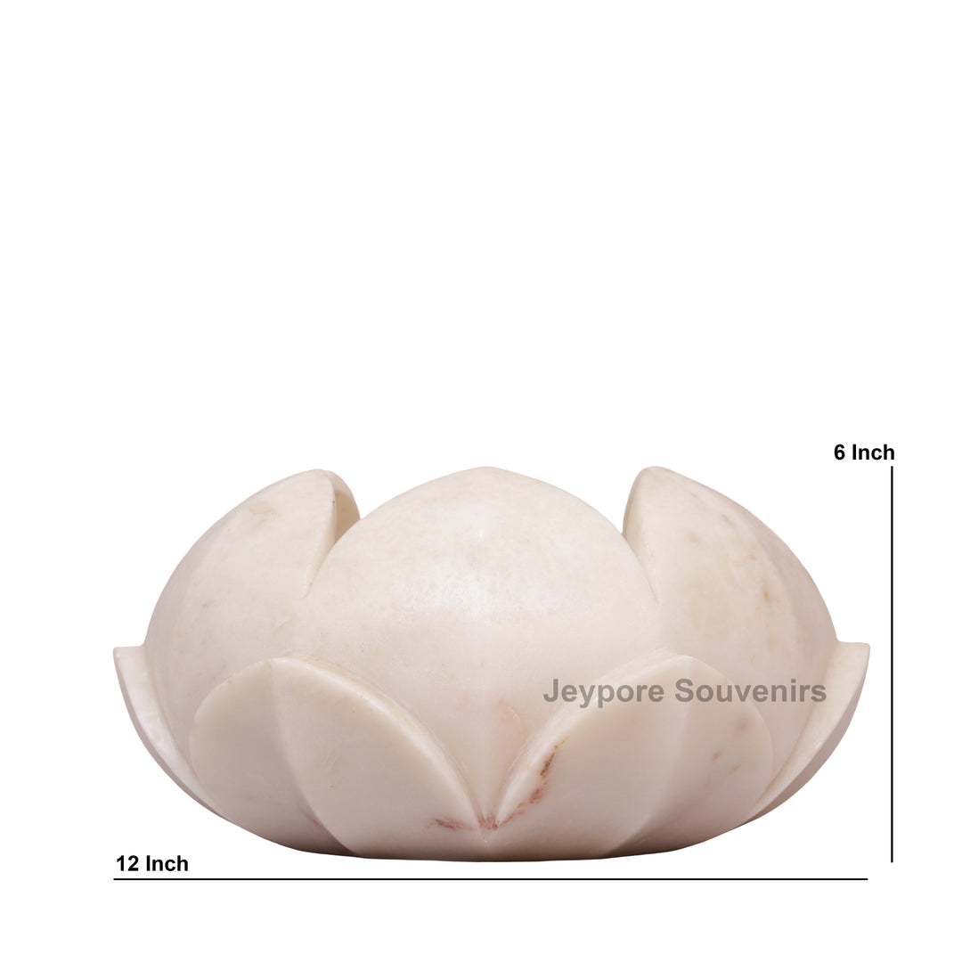 Handcrafted White Marble Lotus Flower Bowl for Floating Candles