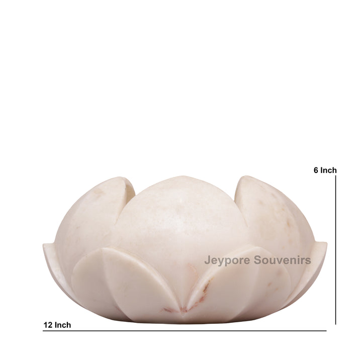Handcrafted White Marble Lotus Flower Bowl for Floating Candles