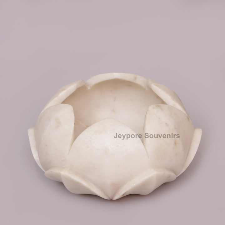 Handcrafted White Marble Lotus Flower Bowl for Floating Candles