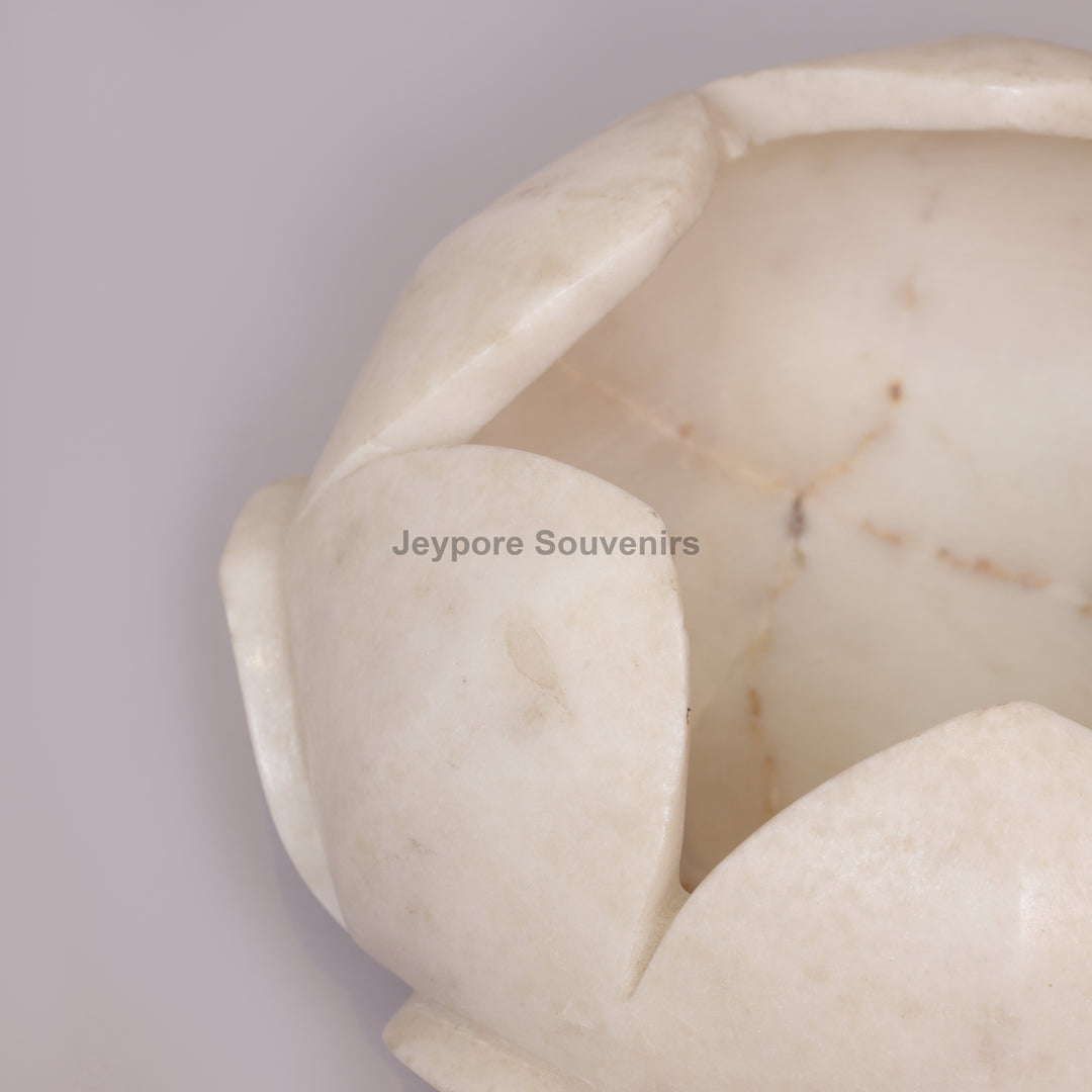 Handcrafted White Marble Lotus Flower Bowl for Floating Candles
