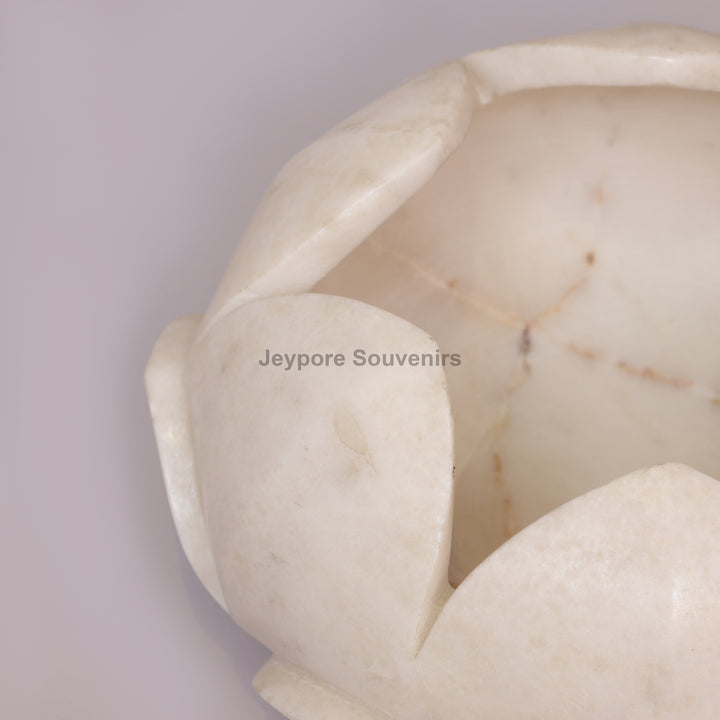 Handcrafted White Marble Lotus Flower Bowl for Floating Candles