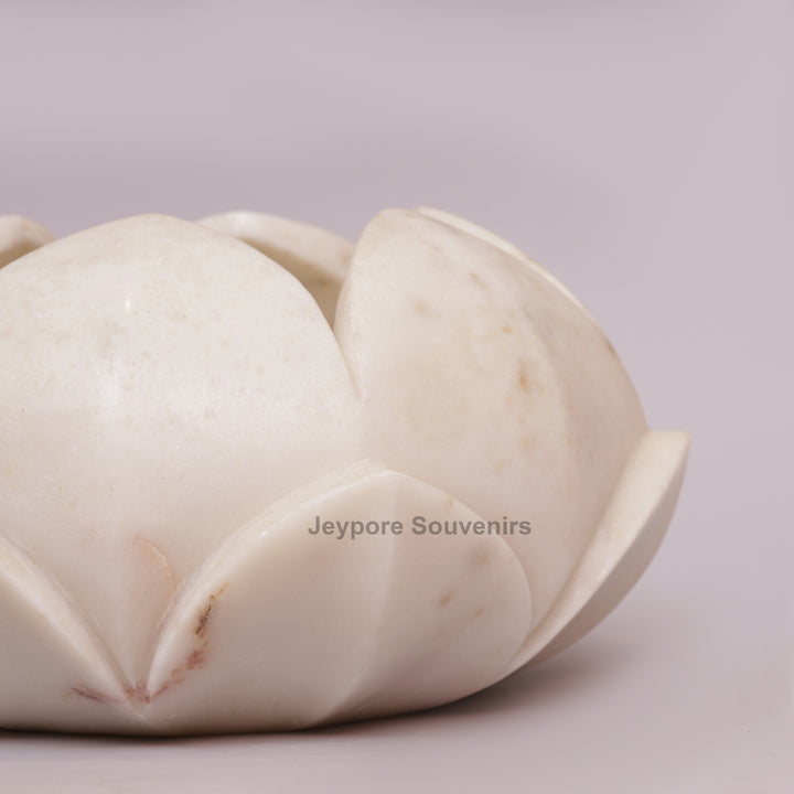 Handcrafted White Marble Lotus Flower Bowl for Floating Candles