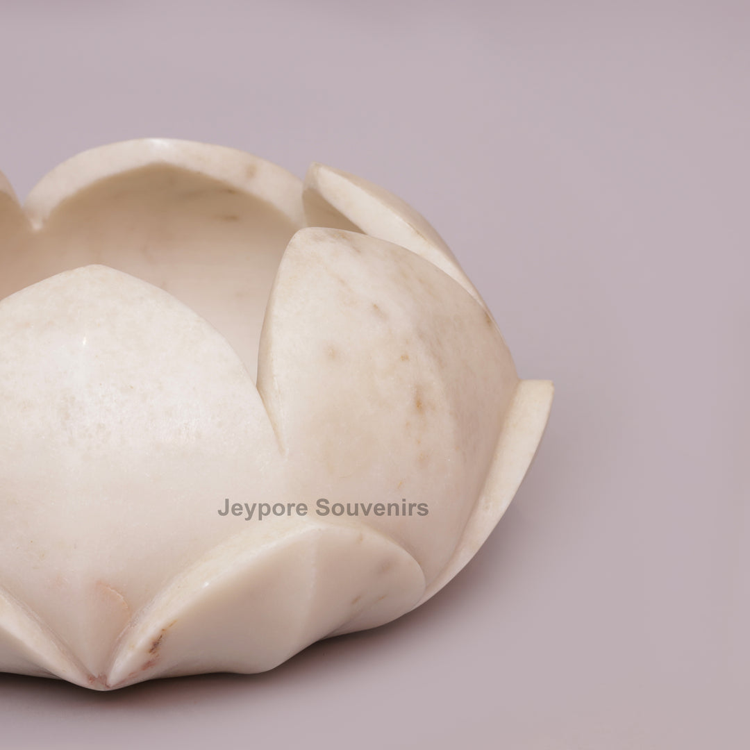 Handcrafted White Marble Lotus Flower Bowl for Floating Candles