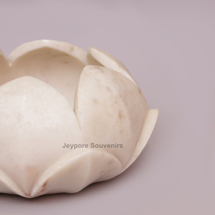 Handcrafted White Marble Lotus Flower Bowl for Floating Candles