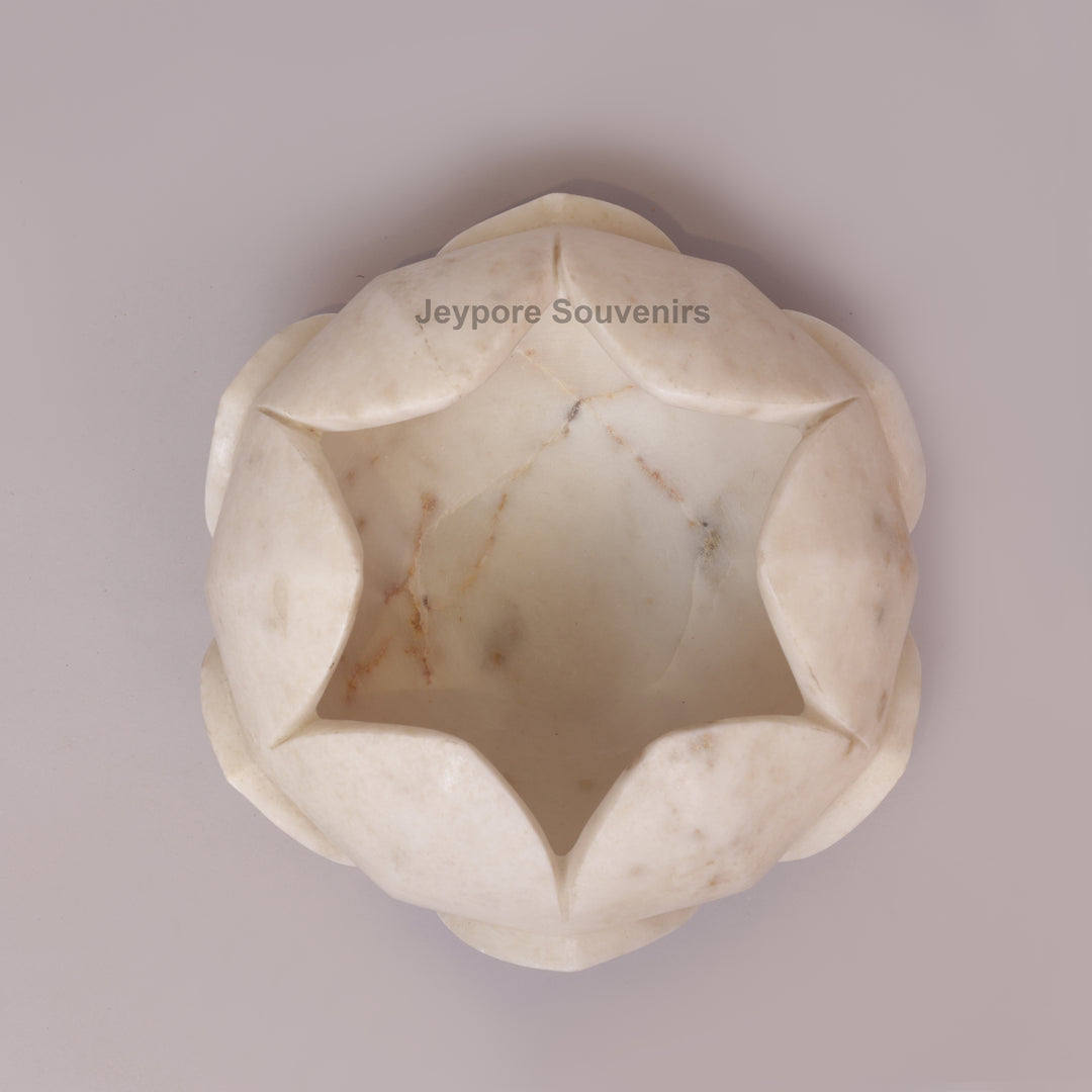 Handcrafted White Marble Lotus Flower Bowl for Floating Candles