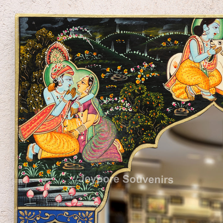 Handcrafted Pichwai Radha Krishna Decorative Wooden Wall Mirror Frame