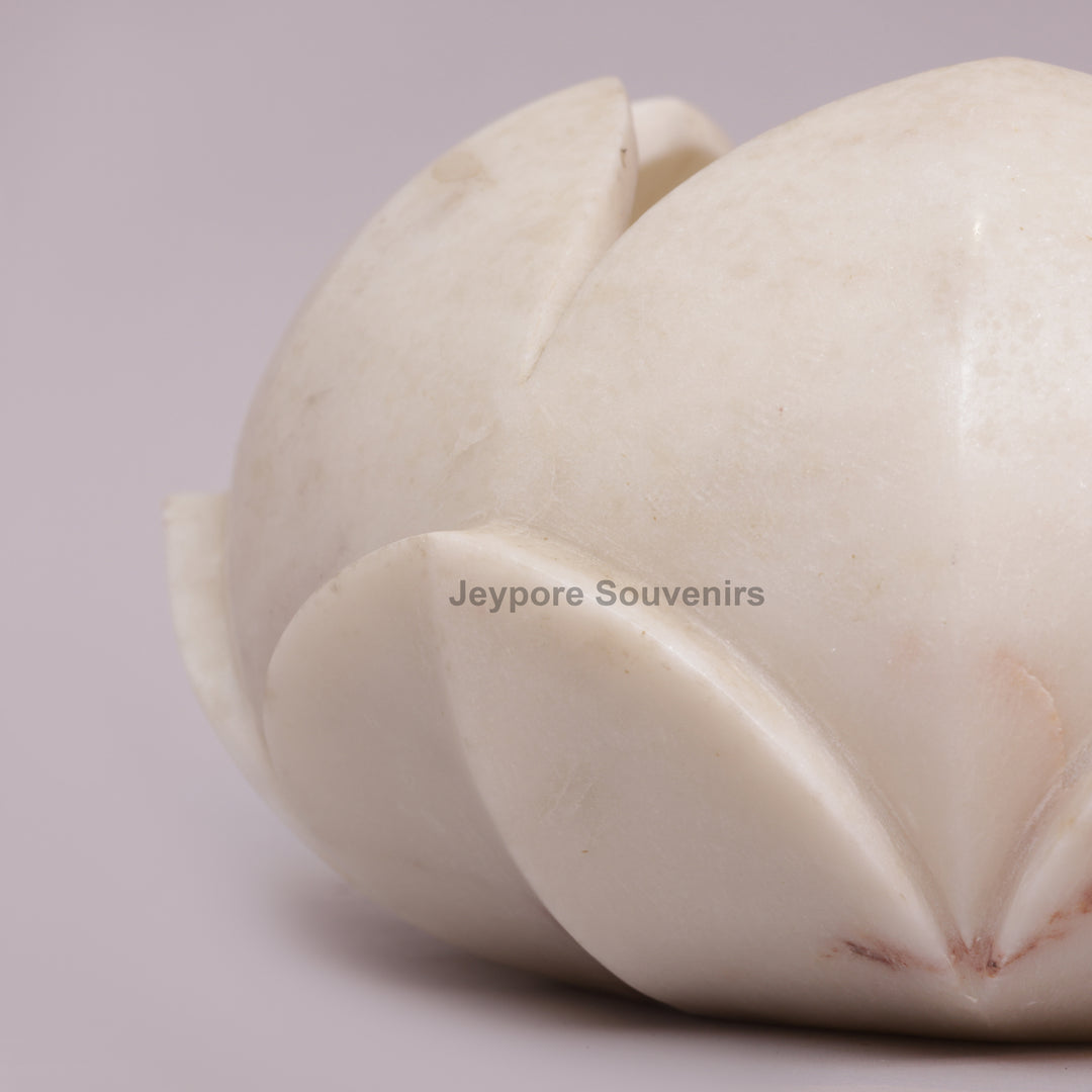 Handcrafted White Marble Lotus Flower Bowl for Floating Candles