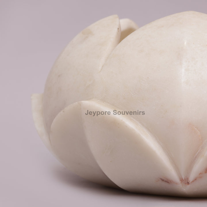 Handcrafted White Marble Lotus Flower Bowl for Floating Candles