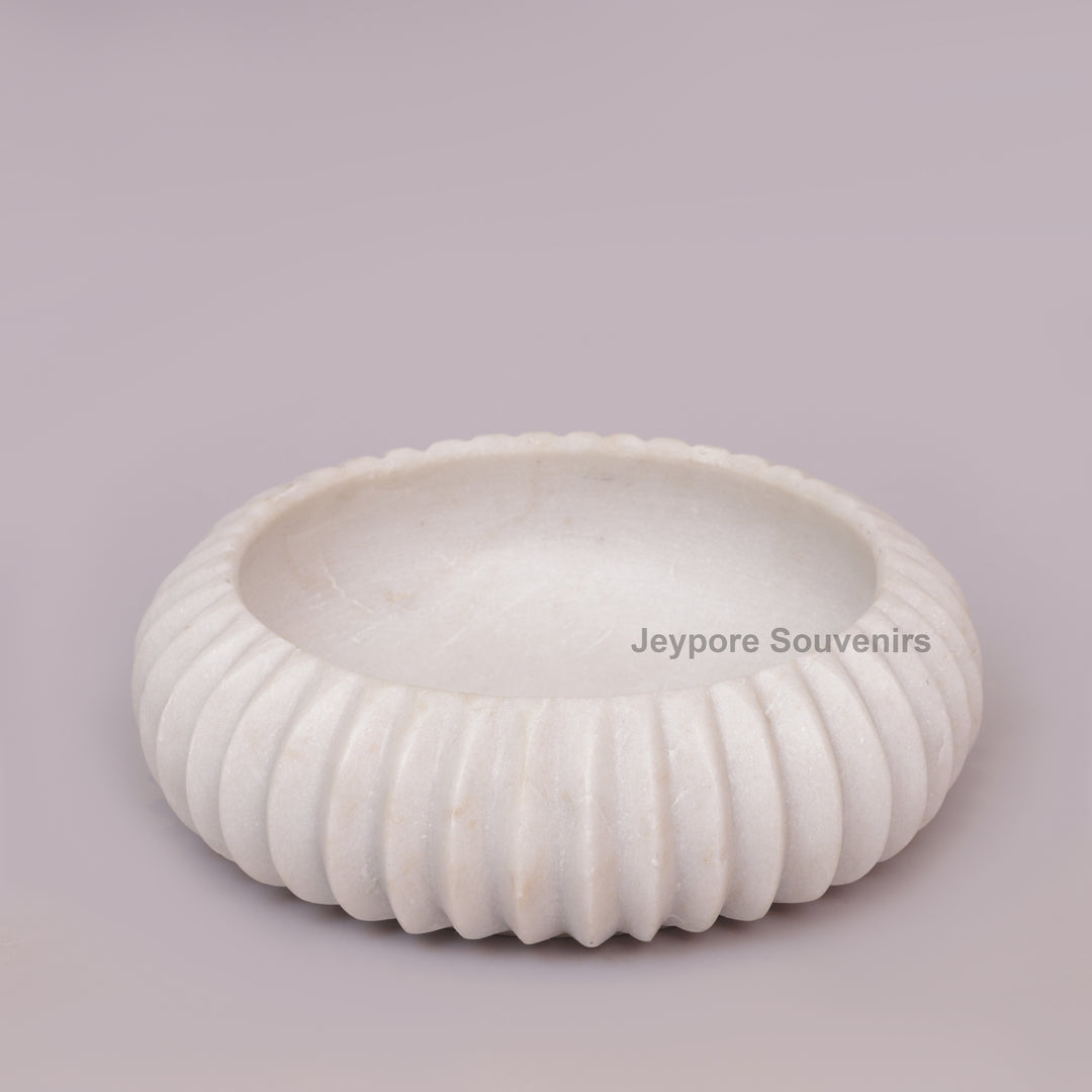 Handcrafted White Marble Fluted Decorative Bowl
