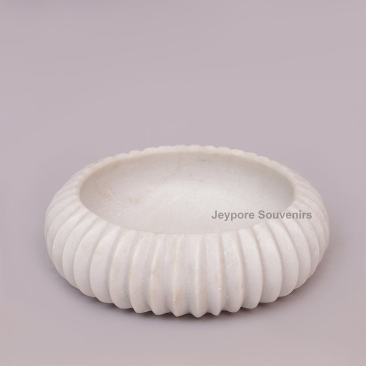 Handcrafted White Marble Fluted Decorative Bowl