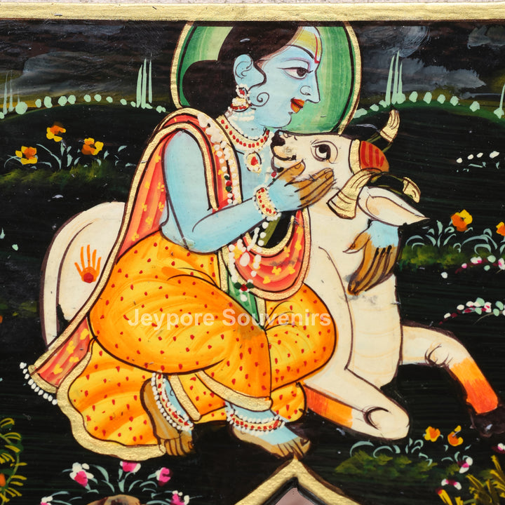 Handcrafted Pichwai Radha Krishna Decorative Wooden Wall Mirror Frame