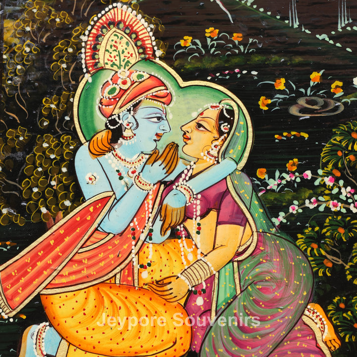 Handcrafted Pichwai Radha Krishna Decorative Wooden Wall Mirror Frame