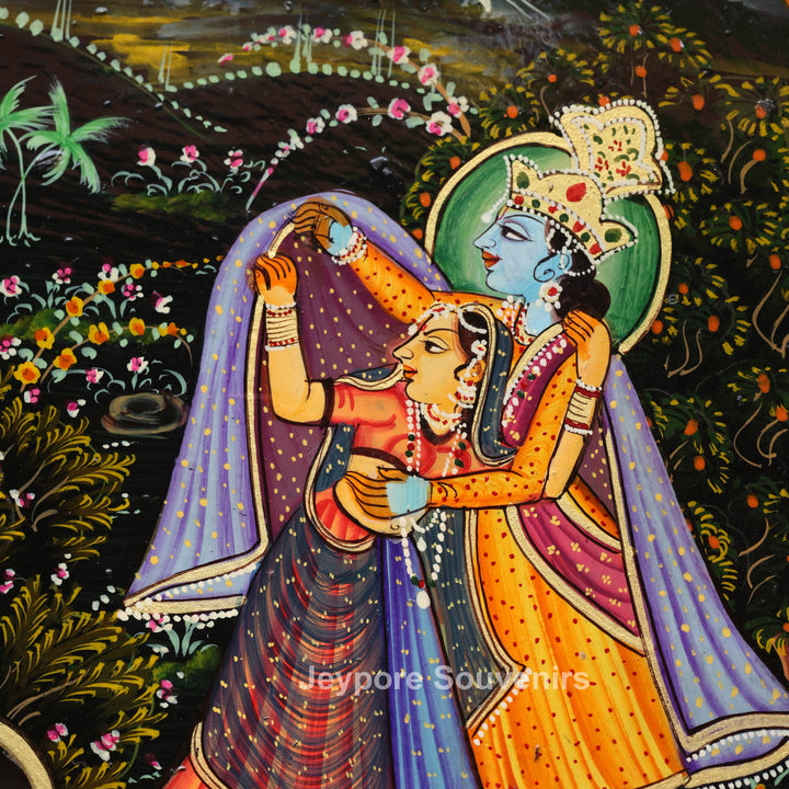 Handcrafted Pichwai Radha Krishna Decorative Wooden Wall Mirror Frame