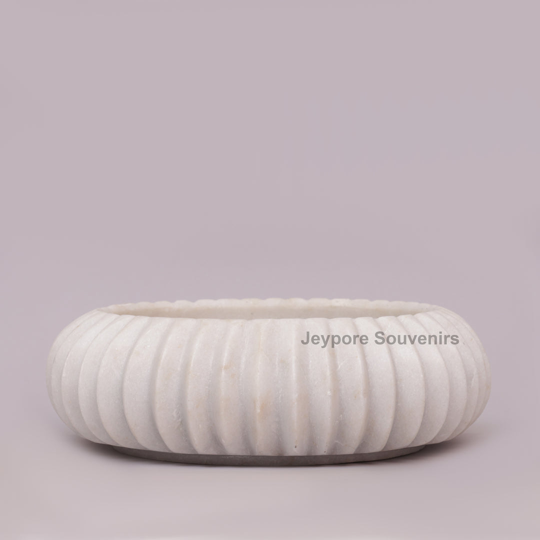 Handcrafted White Marble Fluted Decorative Bowl