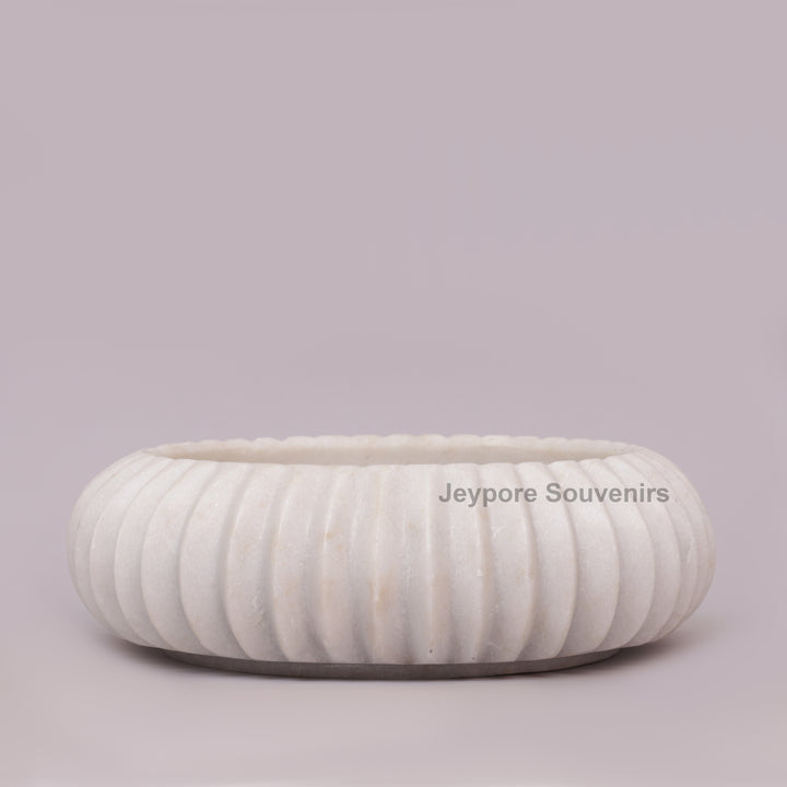 Handcrafted White Marble Fluted Decorative Bowl