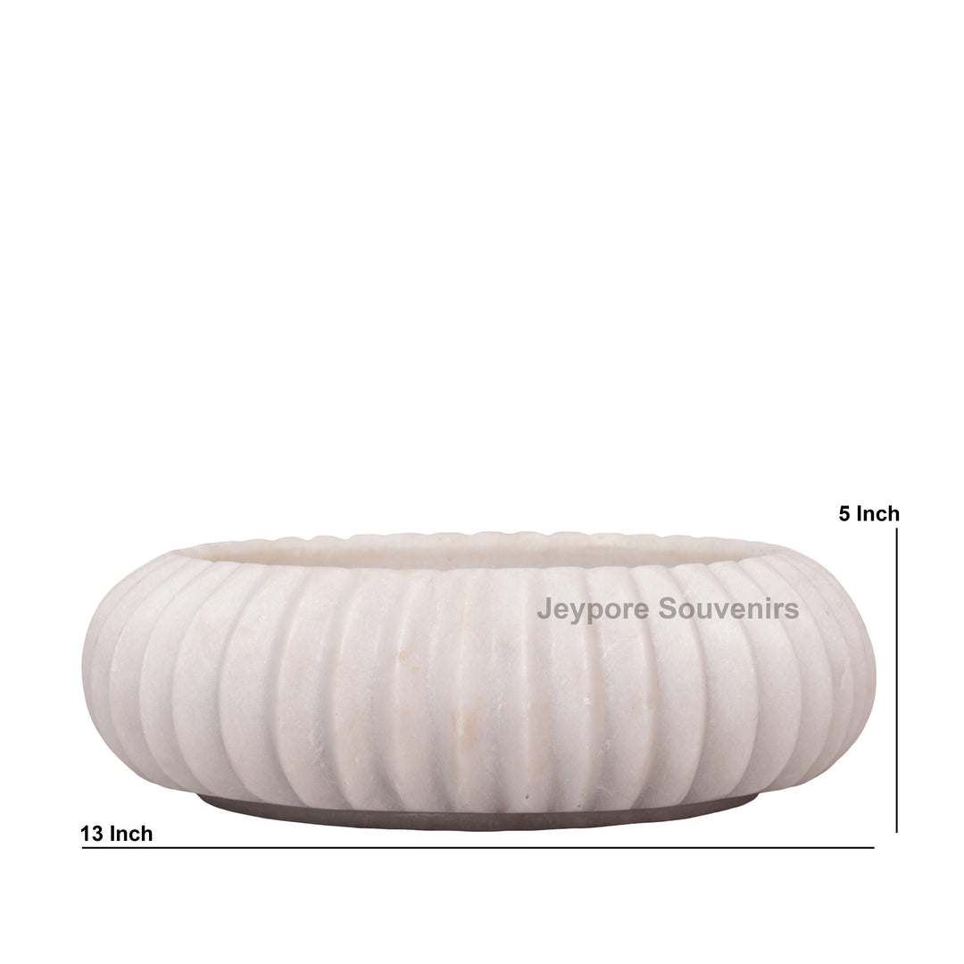 Handcrafted White Marble Fluted Decorative Bowl