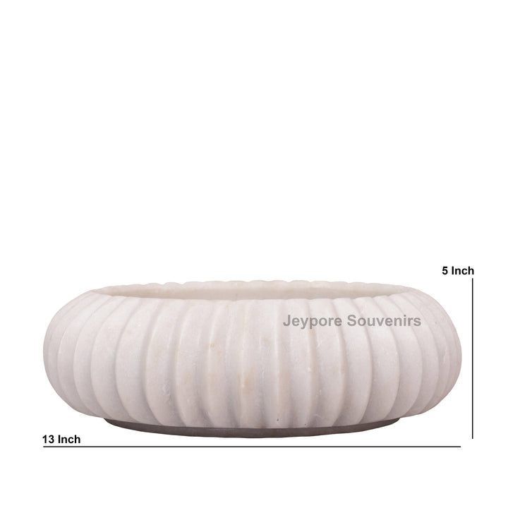 Handcrafted White Marble Fluted Decorative Bowl