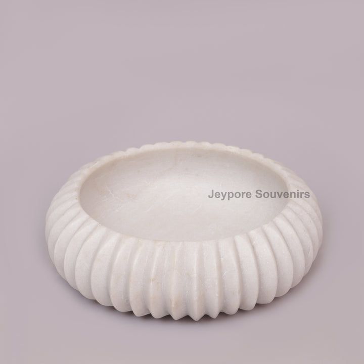 Handcrafted White Marble Fluted Decorative Bowl