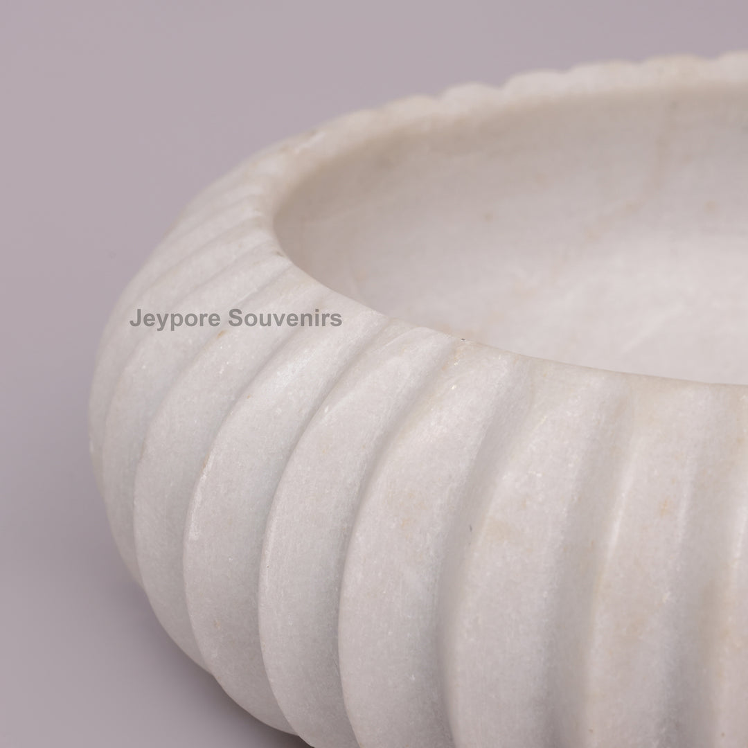 Handcrafted White Marble Fluted Decorative Bowl