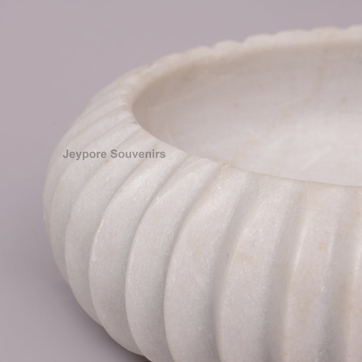 Handcrafted White Marble Fluted Decorative Bowl