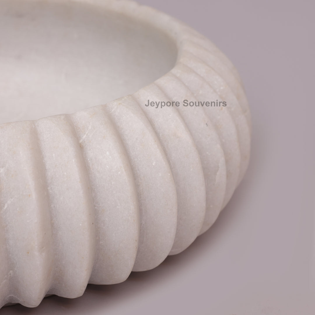 Handcrafted White Marble Fluted Decorative Bowl